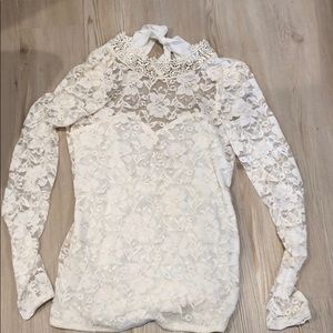 Cream lace high neck top